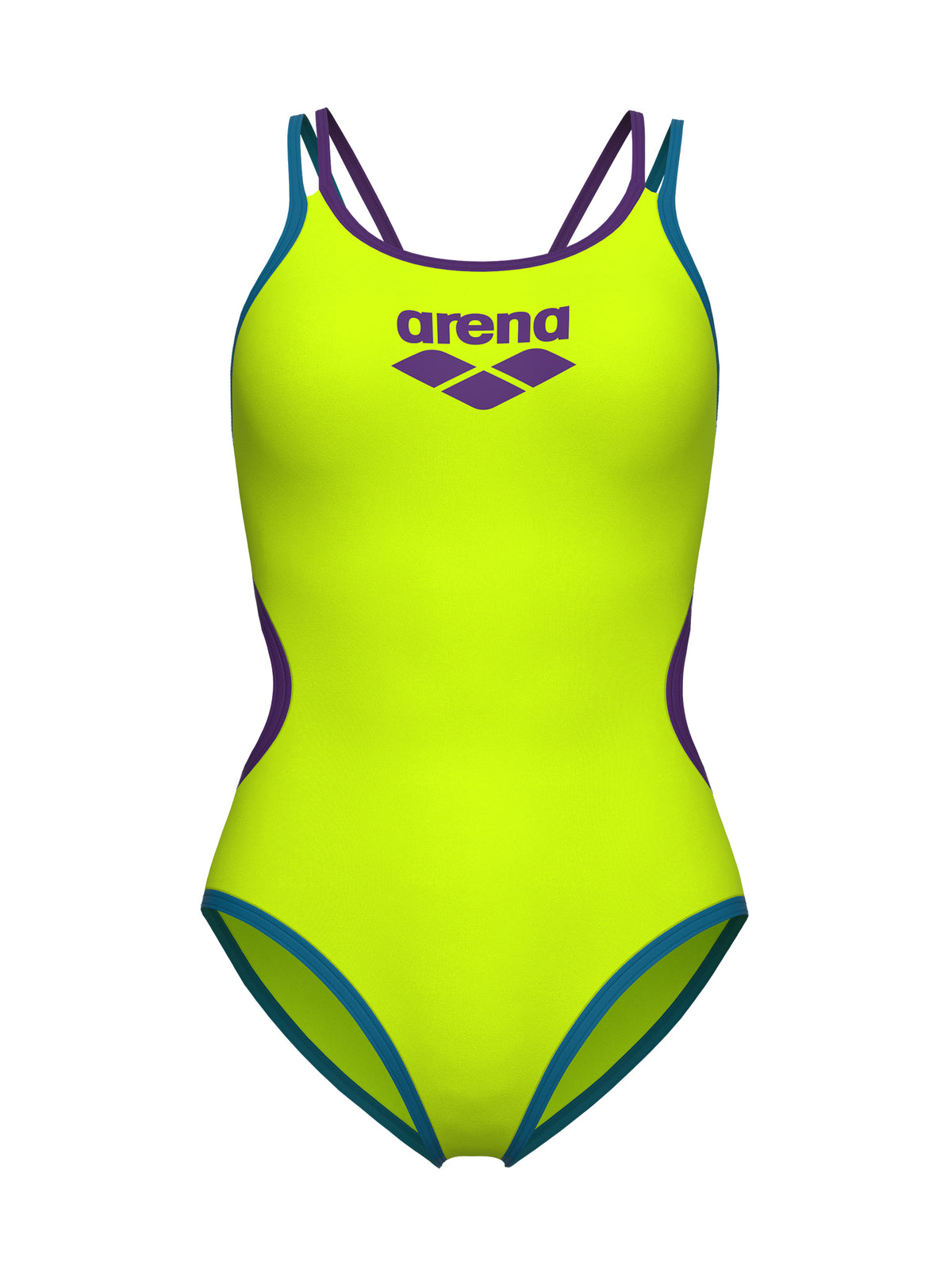 Women’s One Double Cross Back One-Piece Swimsuit – Arctic Lime/Cosmo Blue/Prune