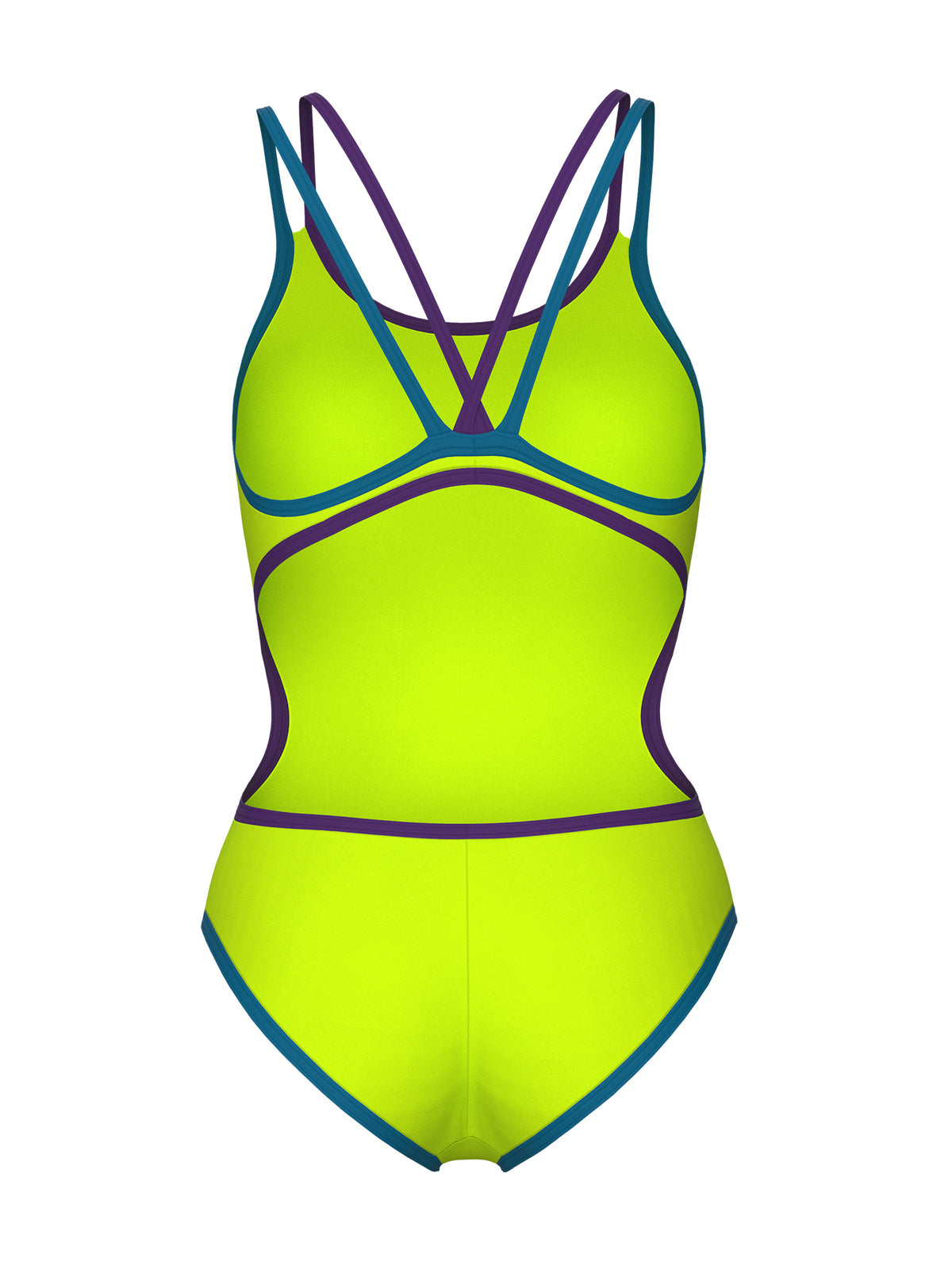 Women’s One Double Cross Back One-Piece Swimsuit – Arctic Lime/Cosmo Blue/Prune