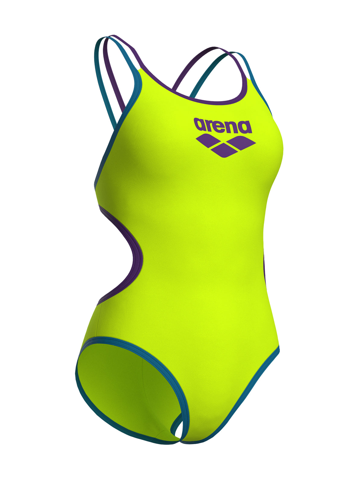 Women’s One Double Cross Back One-Piece Swimsuit – Arctic Lime/Cosmo Blue/Prune