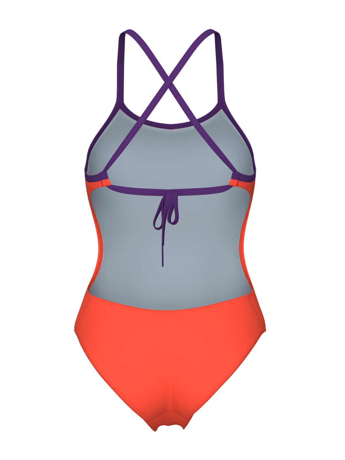 Women’s Solid Tie Back One-Piece Swimsuit – Bright Coral/Prune