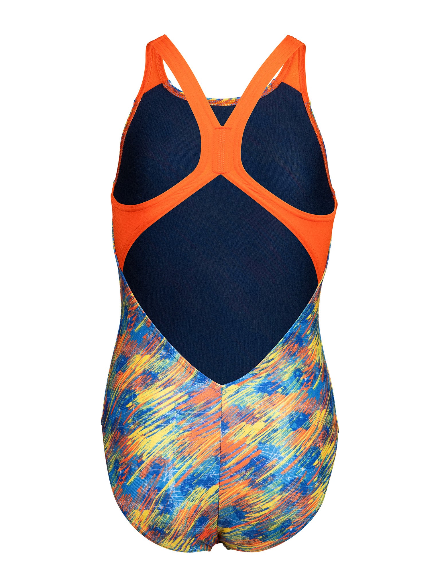 Maillot de bain une pièce Draft V Back pour filles – Multi Neon Blue/Team Orange