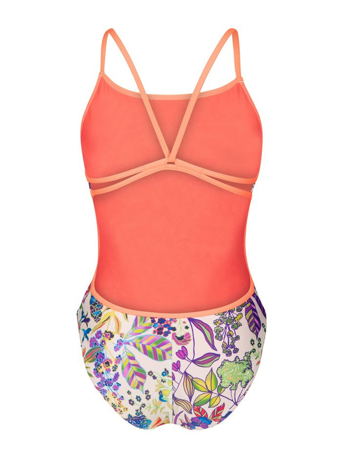 Maillot de bain une-pièce Painting Lace Back pour femmes - Multi/Bright Coral