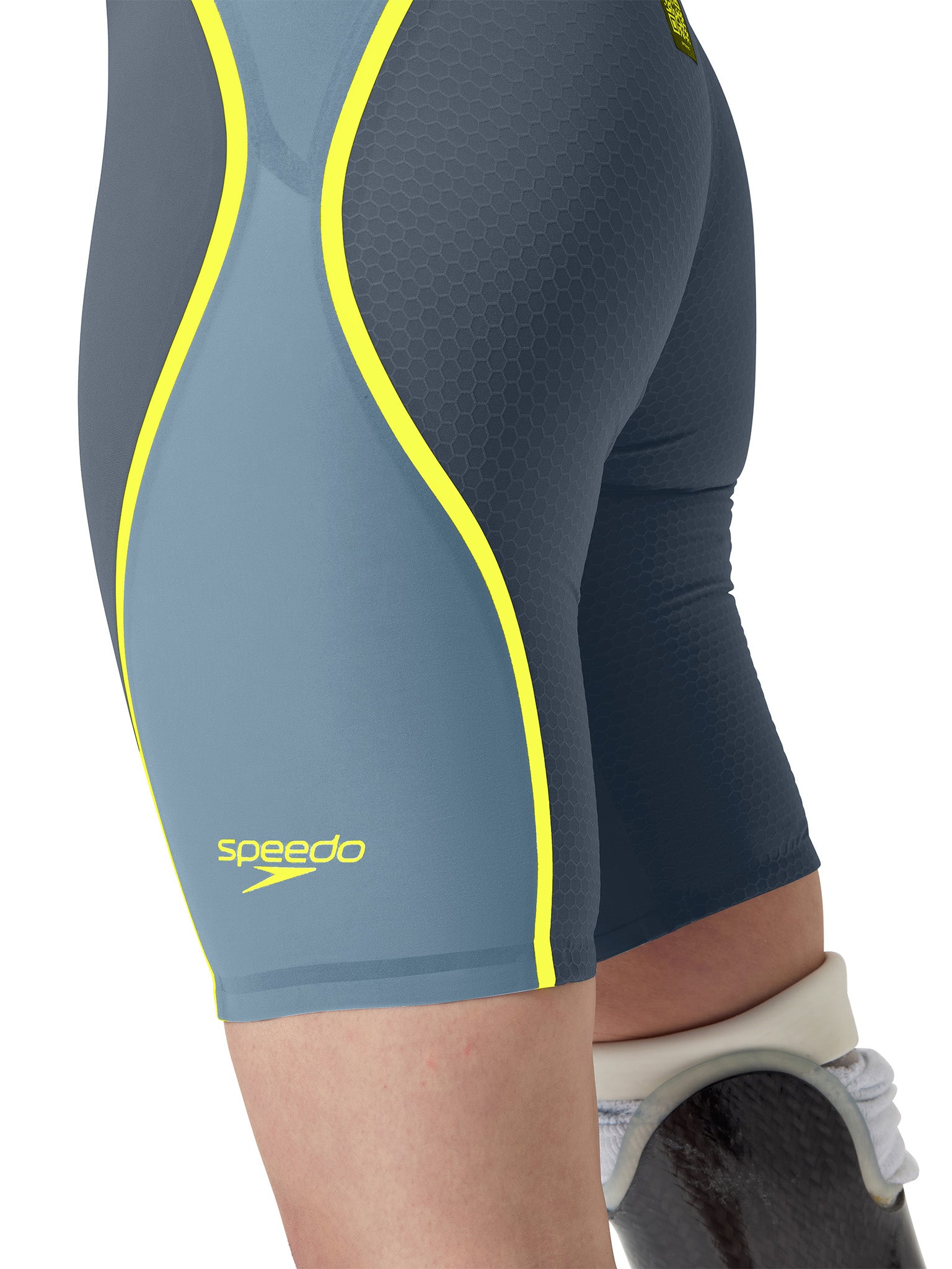 Maillot de compétition Fastskin LZR Pure Intent 2.0 Kneeskin Open Back pour femmes - Grey Lead/Acadia Blue/Hyper Yellow